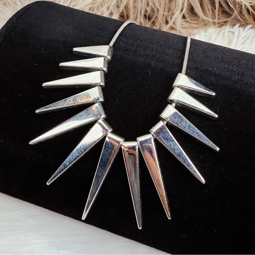 Silvertone Spike Statement Necklace - image 2